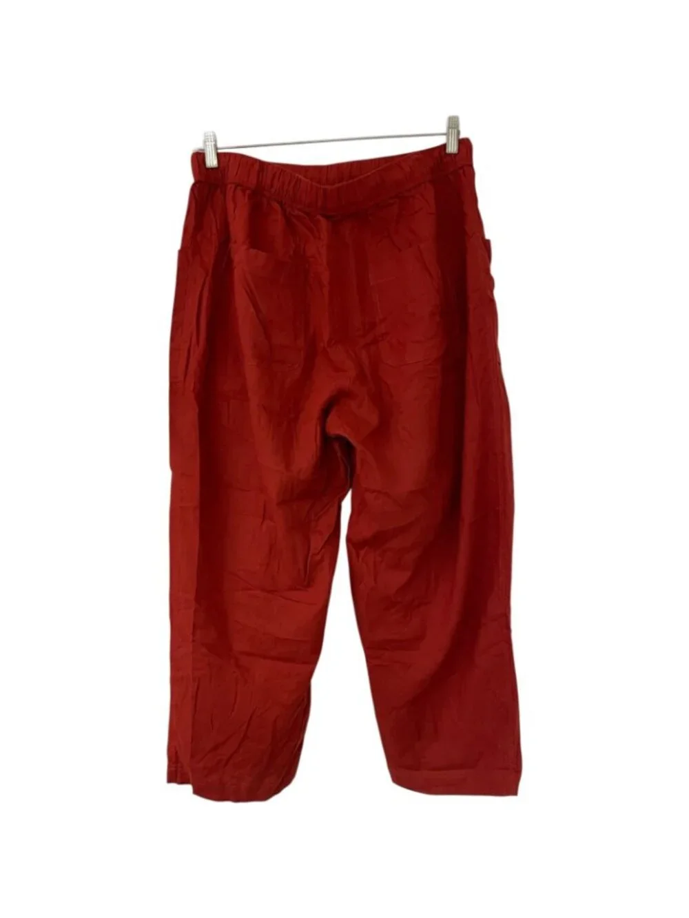 Zara Womens Linen Beaded Drawstring Ankle Pants linen XL Brick Red 8668/383 NWT